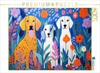 Puzzle &middot; DREI Hunde sitzen zwischen Blumen im Garten | Ein von Matisse...