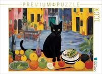 CALVENDO Puzzle Katze sitzt auf Esstisch | 1000 Teile Lege-Gr&ouml;&szlig;e 64 x 48 cm