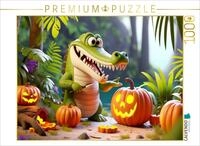 CALVENDO Puzzle Halloween im Dschungel: Krokodils-K&uuml;rbisschnitzerei | 1000...