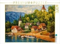 Puzzle &middot; Dorf an einem kleinen Badesee | Idyllische Architektur in der...