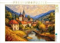 Puzzle &middot; Dorf an Einer steinernen Br&uuml;cke | Idyllische Architektur in der...