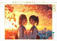 Puzzle &middot; Shoujo Anime im Sonnenuntergang &ndash; Freundinnen in Schuluniform |...