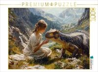 CALVENDO Puzzle Streicheleinheiten - Junge Frau und Dinosaurier | 1000 Teile