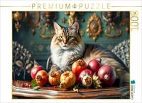 CALVENDO Puzzle Katze auf Gr&uuml;nderzeit-Tisch mit reifem Obst | 1000 Teile