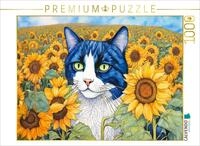 CALVENDO Puzzle Katze im Sonnenblumenfeld | 1000 Teile Lege-Gr&ouml;&szlig;e 64 x 48 cm