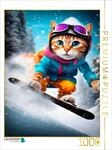 CALVENDO Puzzle Katze beim Outdoorsport - Snowboard Fahren | 1000 Teile...