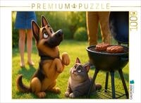 Puzzle &middot; Gibt es was f&uuml;r Uns? - Sch&auml;ferhund und Katze betteln am Grill | 1000