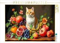 Puzzle &middot; Katzenportr&auml;t mit &uuml;ppigem Obst im Stil Alter Meister | Elegante...