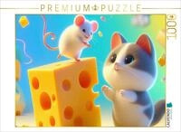 Puzzle &middot; Katz und Maus teilen Sich EIN gro&szlig;z&uuml;giges St&uuml;ck K&auml;se, EIN...