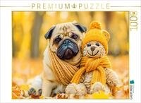 CALVENDO Puzzle Mops und Pl&uuml;schtierkumpel im Herbst. | 1000 Teile Lege-Gr&ouml;&szlig;e...
