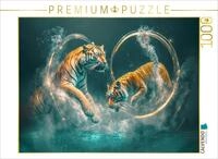 CALVENDO Puzzle Tiger springen durch Ringe. | 1000 Teile Lege-Gr&ouml;&szlig;e 64 x 48 cm