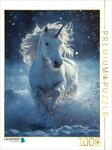 CALVENDO Puzzle Winterspuren: EIN wei&szlig;es Einhorn im blauen Schneetanz | 1000...