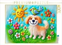 CALVENDO Puzzle Fr&uuml;hlingsfreude mit Hund und Vogel in Filztechnik | 1000 Teile
