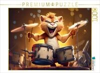 CALVENDO Puzzle Kater Tiger am Schlagzeug | 1000 Teile Lege-Gr&ouml;&szlig;e 64 x 48 cm