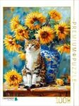 Puzzle &middot; Katze im Stillleben mit Sonnenblumen in Blumenvase im |...