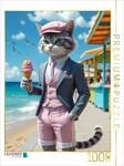 Puzzle &middot; Kater mit EIS im Sommeranzug &ndash; stilvolles Katzenmotiv am Strand 