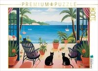 CALVENDO Puzzle Zwei Katzen im Strandhaus | 1000 Teile Lege-Gr&ouml;&szlig;e 64 x 48 cm