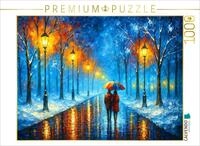 Puzzle &middot; Schnee im Park mit Laternen | Farbenfrohes Gem&auml;lde &middot; 1000 Teile &middot;