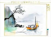 CALVENDO Puzzle Chinesische Dschunke am Ufer eines Sees. Tuschemalerei | 1000...