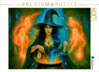 Puzzle &middot; Kr&auml;uterhexe mit Geistern am Zauberkessel | Hexe beschw&ouml;rt...