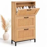 Relaxdays Schuhschrank, HBT 122x60x24cm, Rattan, Schuhkipper, natur/schwarz 