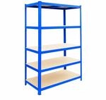 Relaxdays Schwerlastregal, HxBxT: 200 x 100 x 60 cm, 875 kg, blau/braun | Lagerregal,