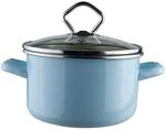 Kr&uuml;ger Emaille Kochtopf Sylt &Oslash; 16 cm (1,5 L) | Mit Glasdeckel & Literskala 