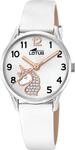 Lotus M&auml;dchenuhr Analog aus Edelstahl und Leder Wei&szlig; | Quarzwerk, Kinderuhr,
