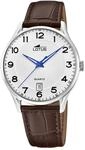 Lotus Herrenuhr Analog aus Edelstahl und Leder Braun | Quarzwerk, Kalender,