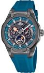 Lotus Analoge Herrenuhr mit Fase Lunar aus Kautschuk Blau | Quarzwerk, Kalender,