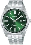 Lorus Herren Analog Quarz Uhr mit Edelstahl Armband,Silber/Gr&uuml;n
