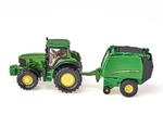 Siku 1665, John Deere Traktor mit Ballenpresse inkl. 2 Ballen, Metal/Kunststoff,