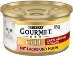 Gourmet Gold Zarte H&auml;ppchen in Sauce Katzenfutter nass, mit Lachs und Huhn,...