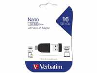 Verbatim Nano USB-Stick, 16 GB, USB-2.0-Stick mit Micro-B-Adapter,...