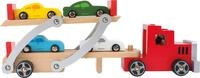 small foot Autotransporter aus Holz, mit abnehmbarem Anh&auml;nger und 4 bunten...