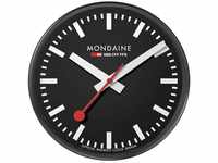 Mondaine - Wanduhr A990.Clock.64SBB 25cm - Bahnhofsuhr in Schwarz aus Aluminium...