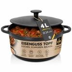 Kr&uuml;ger Gusseisen Schmortopf Rustica &Oslash; 24 cm 4 L | Brotbacktopf schwarz |...