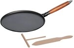 STAUB Crepes Pfanne aus Gusseisen, mit Holzgriff, rund 28 cm, mit mattSchwarzer