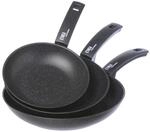 Moneta Etnea Bratpfannen Set 20-24-28, Aluminum, Schwarz - Stein Optik, 28 cm/46 x 29