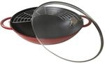 STAUB Gusseisen Wok, &Oslash; 37 cm, Inkl. Glasdeckel und herausnehmbaren Gittereinsatz,
