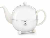 Schöne weiße Teekanne Cosy 0,9 Ltr. mit isolierendem Edelstahlmantel poliert...