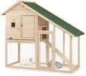 lionto Kaninchenstall aus Holz auf Zwei Etagen mit Rampe, 140x65x119 cm,