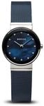 BERING Damen Quarz Uhr | Armbanduhr 26 mm silbernes Edelstahlgeh&auml;use und blaues