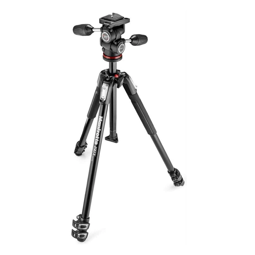 Manfrotto MK190X3-3W Aluminium-Stativ Kit mit 3-Wege Fluid-Kopf &ndash; 3-teiliges