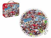 Janod - Extreme Firemen Round Observation Puzzle 208 Pieces - Suitcase with...