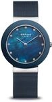 BERING Damen Quarz Uhr | Armbanduhr 35 mm silbernes Edelstahlgeh&auml;use und blaues