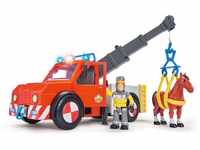 Simba 109258280 - Feuerwehrmann Sam Phoenix mit Figur und Pferd, 23cm, Mit Sam...