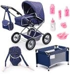 Bayer Design 15051AB Puppenwagen Grande mit Tasche, Puppenbett, Puppentrage,