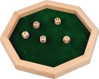 goki 56954 Holz-W&uuml;rfelplatte mit 5 W&uuml;rfeln - 25,7 cm Durchmesser, gr&uuml;ne