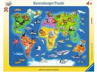 Ravensburger Kinderpuzzle - 06641 Weltkarte mit Tieren - Rahmenpuzzle für...